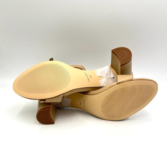 Nine West Womens Pruce Natural Nude Beige Tan Leather Block Heels Sandals Shoes - Picture 10 of 14